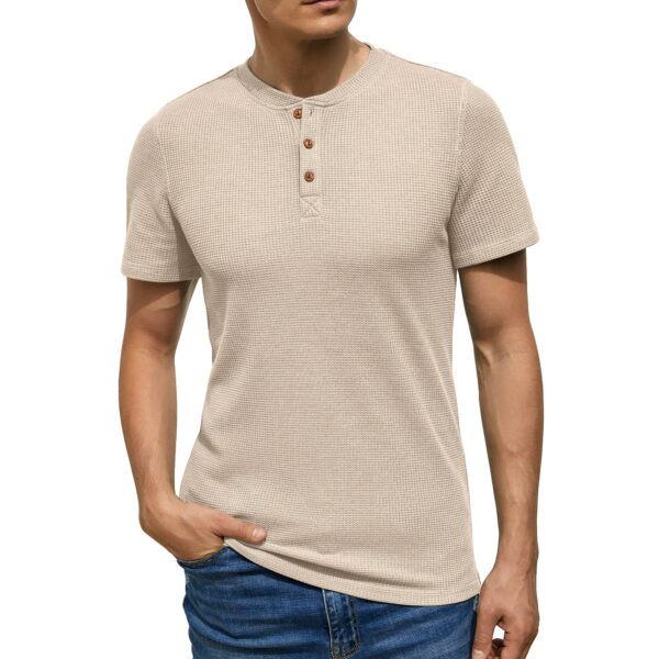 GIRUNS Men’s Short Sleeve Waffle Henley T-Shirt