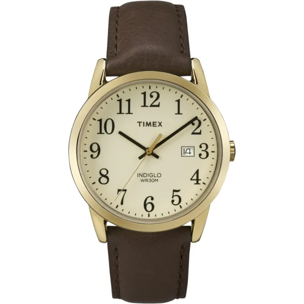 Timex Men’s Easy Reader Date Casual Watch, Leather Strap